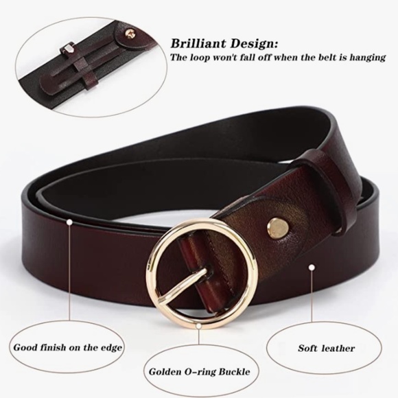 Women Leather Belts Fashion Soft Faux Leather Jeans Belts with O-Ring Buckle